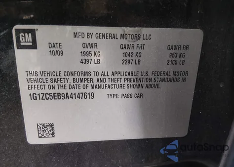 2010 Chevrolet Malibu Lt z USA, uszkodzony, nr VIN 1G1ZC5EB9A4147619